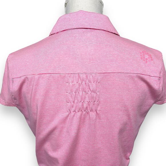 Puma Pink & White Striped Polo with Cap Sleeves Size S - Picture 6 of 9